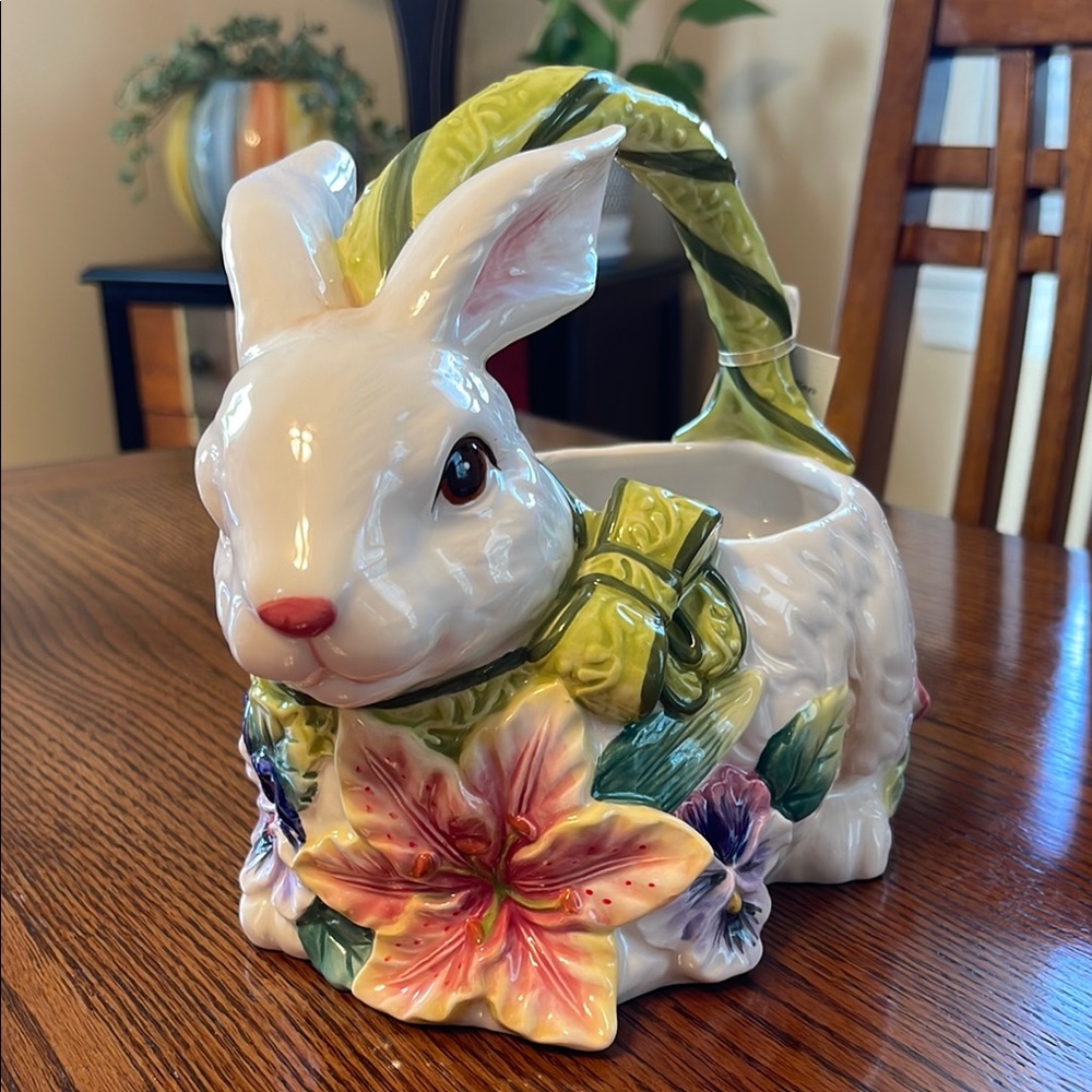 Ceramic Floral Bunny Basket
